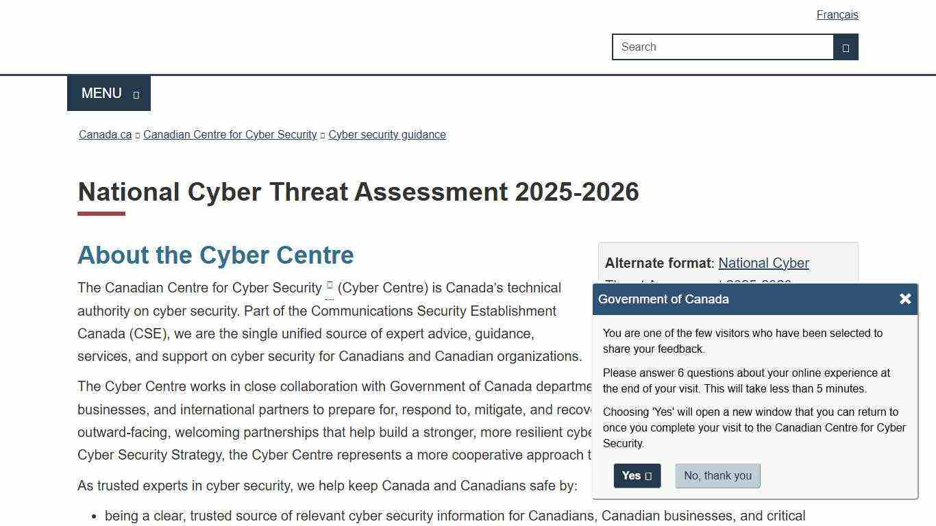 National Cyber Threat Assessment 2025-2026 - Canadian Centre for Cyber Security